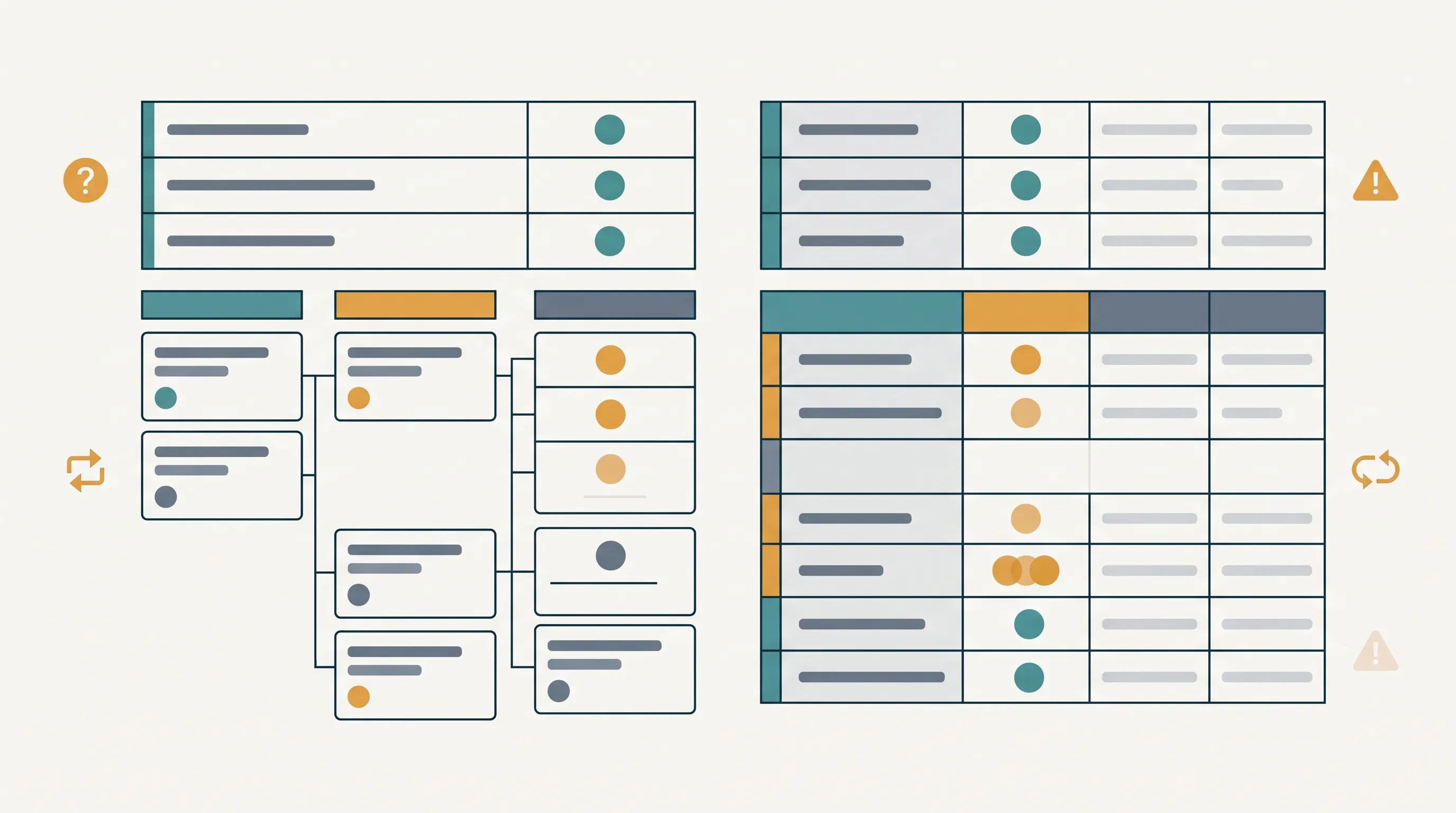 Diagram of ClickUp and Airtable records drifting out of sync with warning indicators